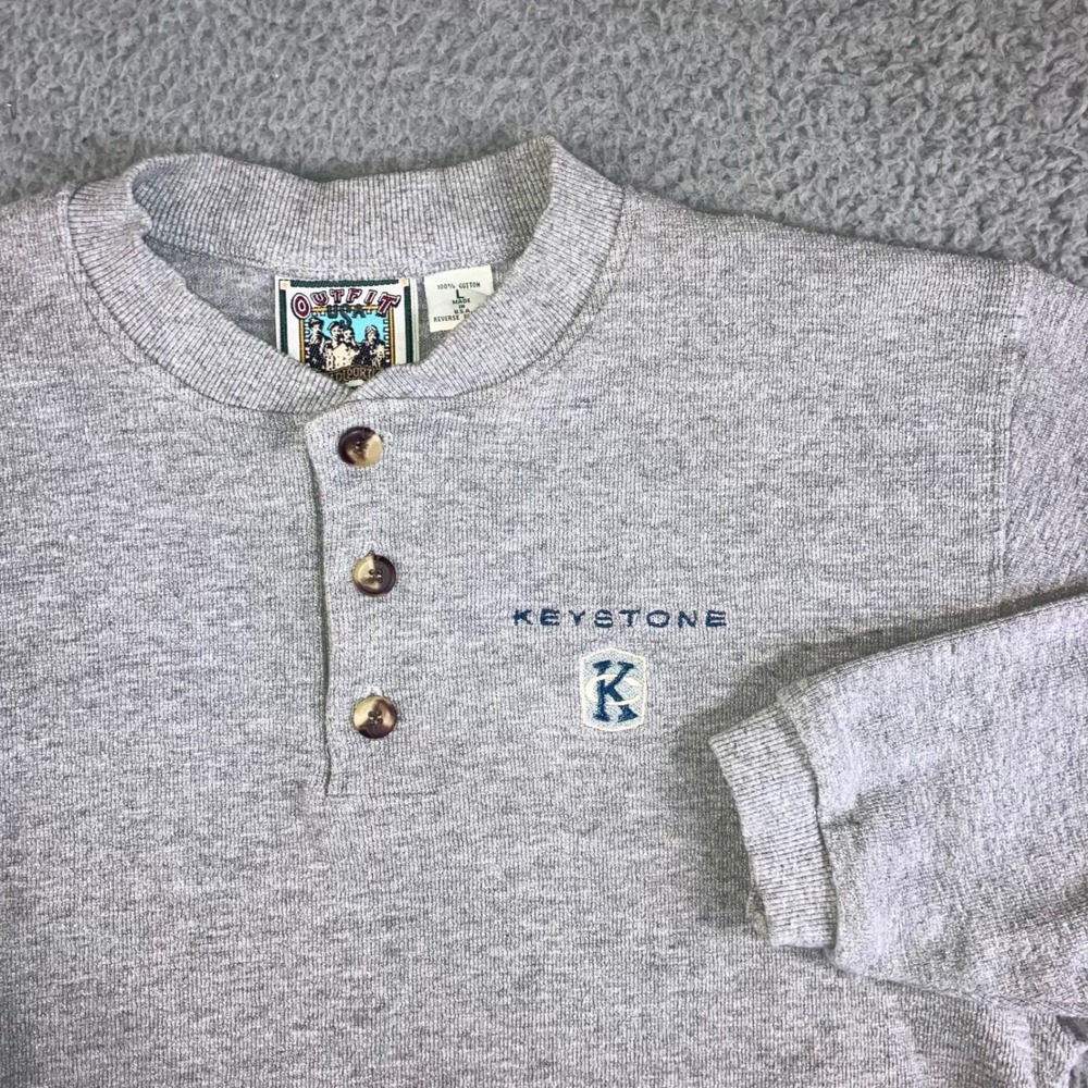 Vtg Outfit USA Henley Shirt Men L Gray L/S Outdoor Gorpcore Layering Heavyweight